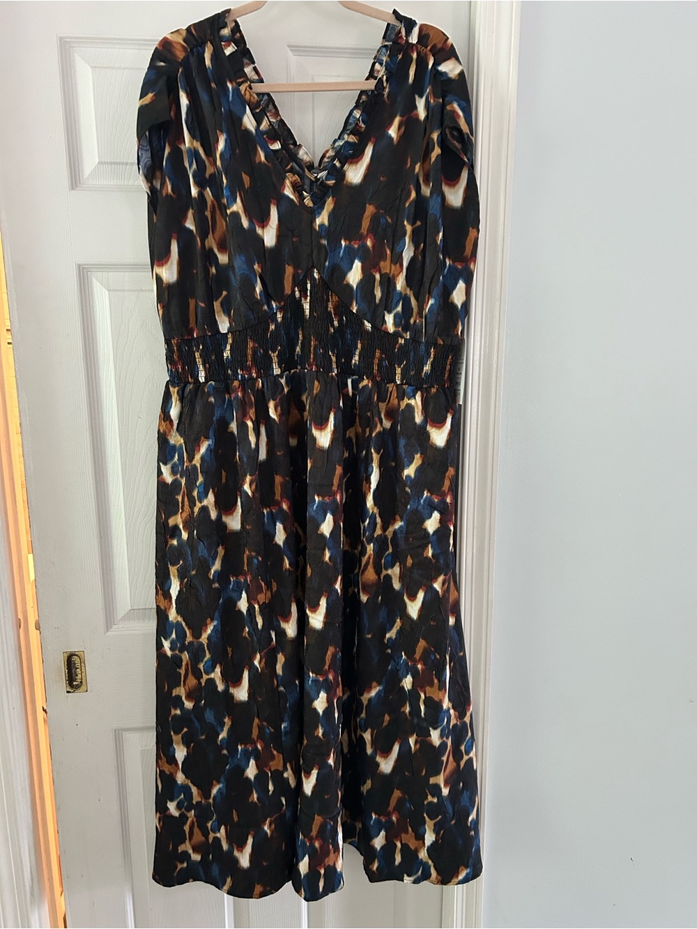 Terra & Sky Black Multi-Color Animal  V-Neck Printed Dress
